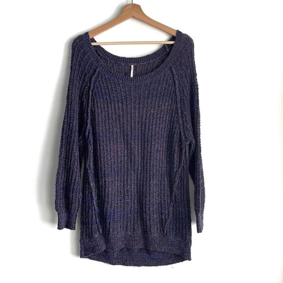 Free People dark plum cable knit sweater long sleeve size medium purple - Picture 8 of 9